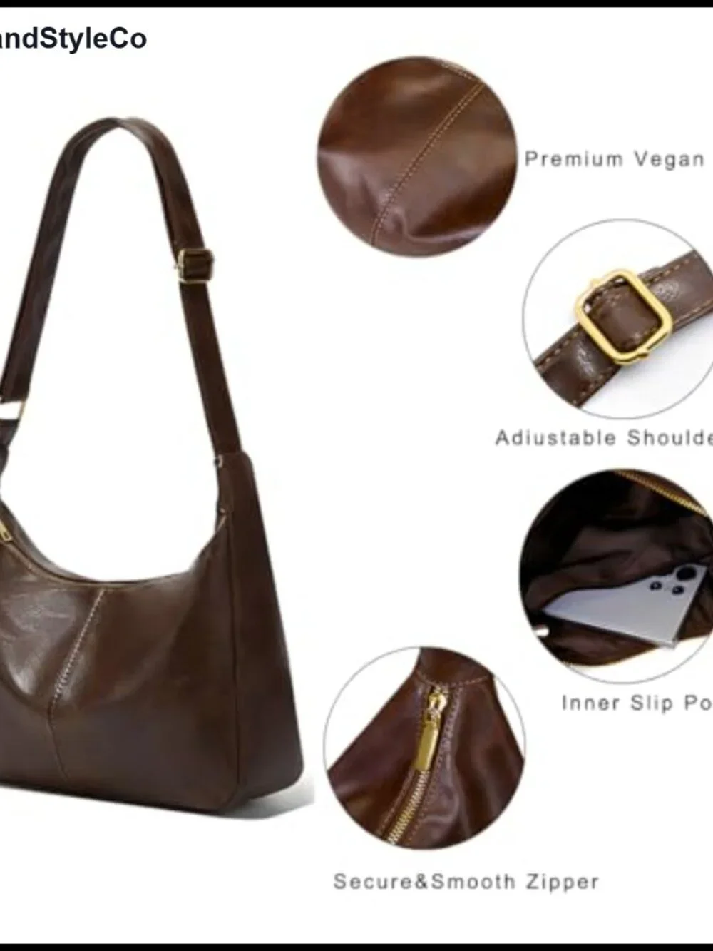 Slouchy Hobo Bag PU Leather Shoulder Crossbody Purse Adjustable Strap